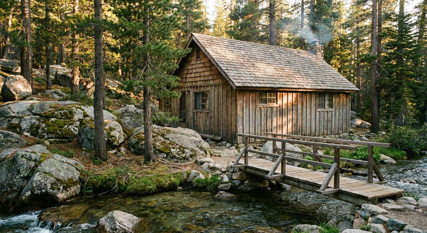 The cabin & footbridge